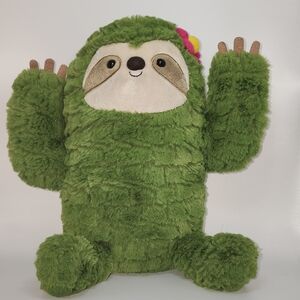 Aurora Green Plush Sloth Stuffed Animal with Flower Accent